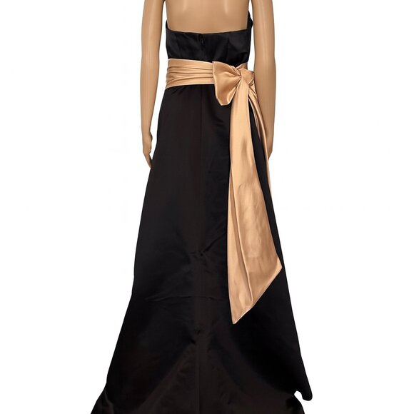 Alexia Strapless Black Gown with Gold Satin Bow Waist - Size 8 - Picture 2 of 4